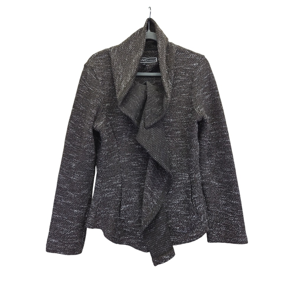 BNCI by Blanc‎ Noir Womens Brown Marled Knit Waterfall Zip Jacket Medium Luxury